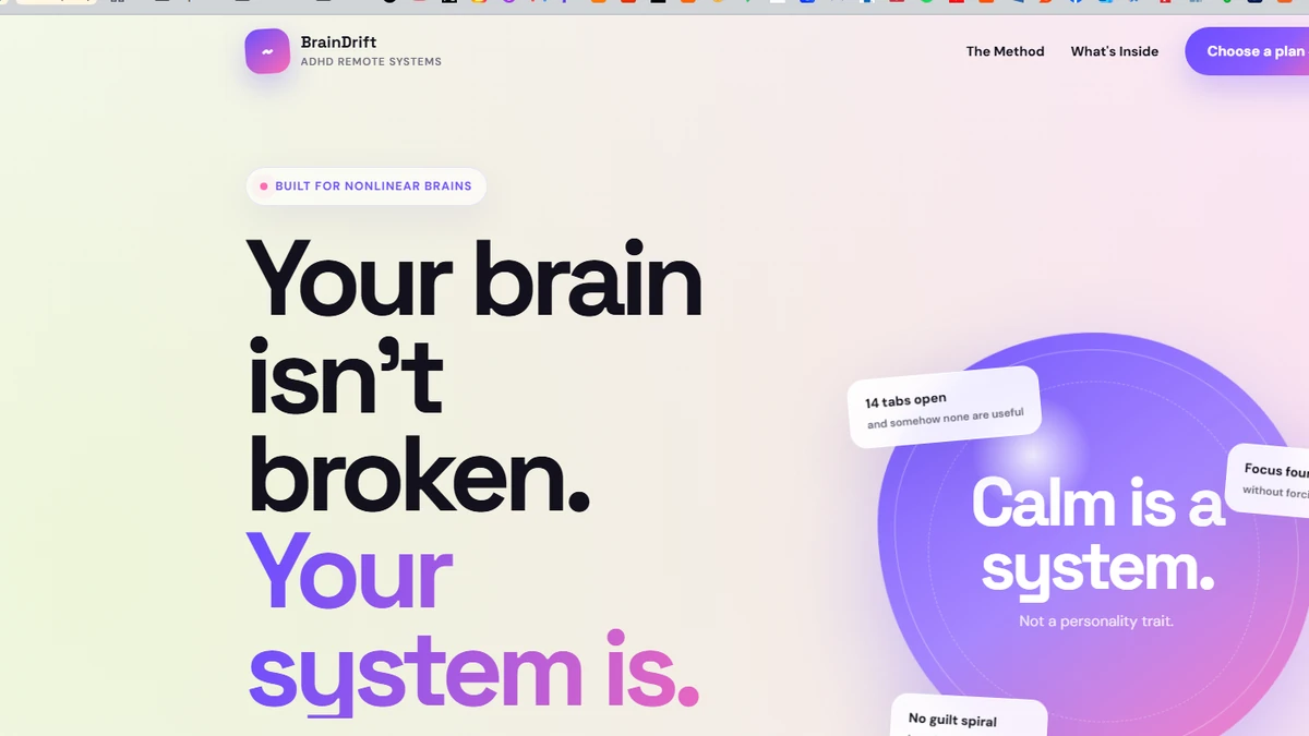 BrainDrift ADHD productivity website