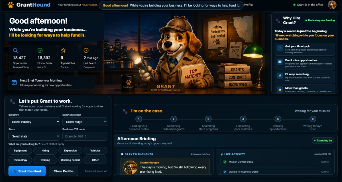 GrantHound website preview