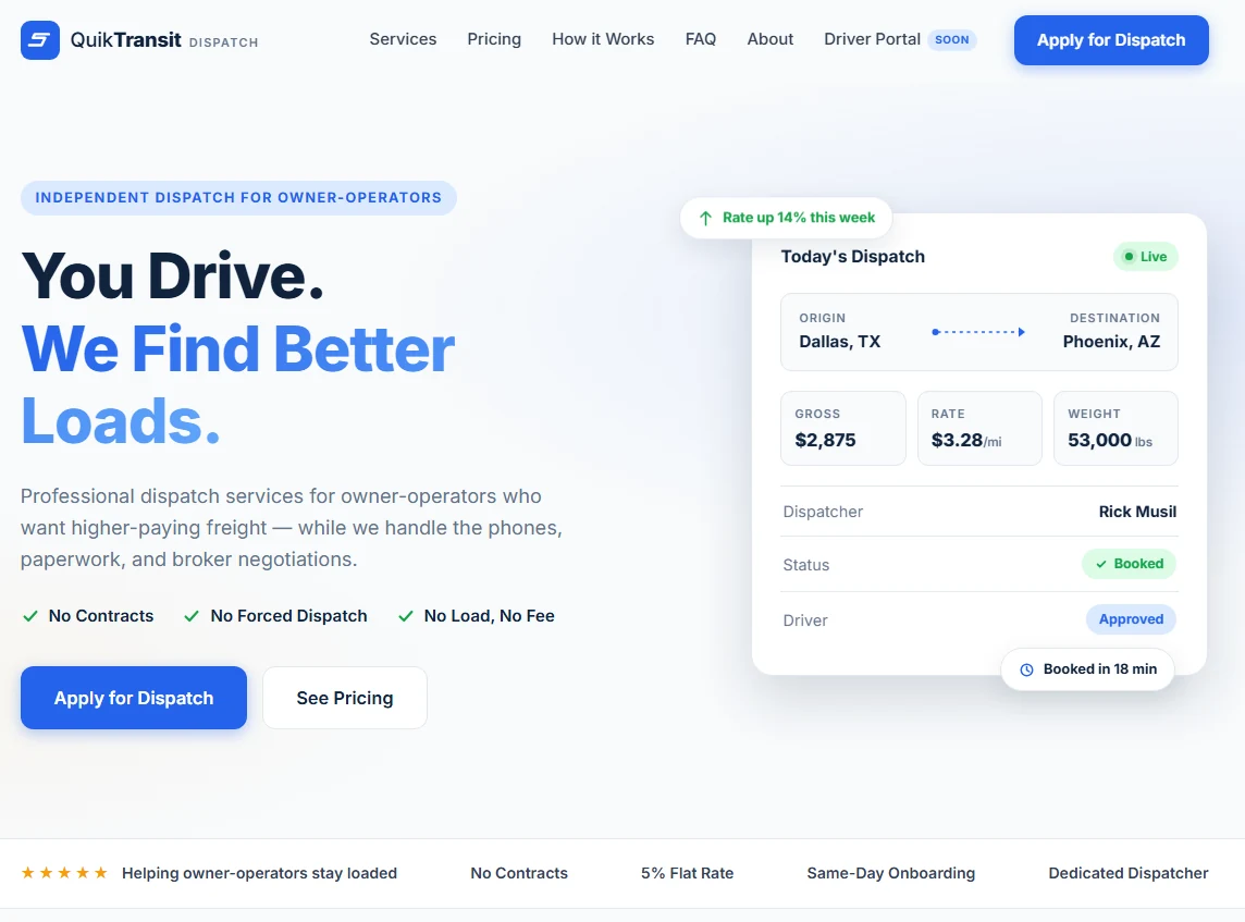 Quik Transit Dispatch website